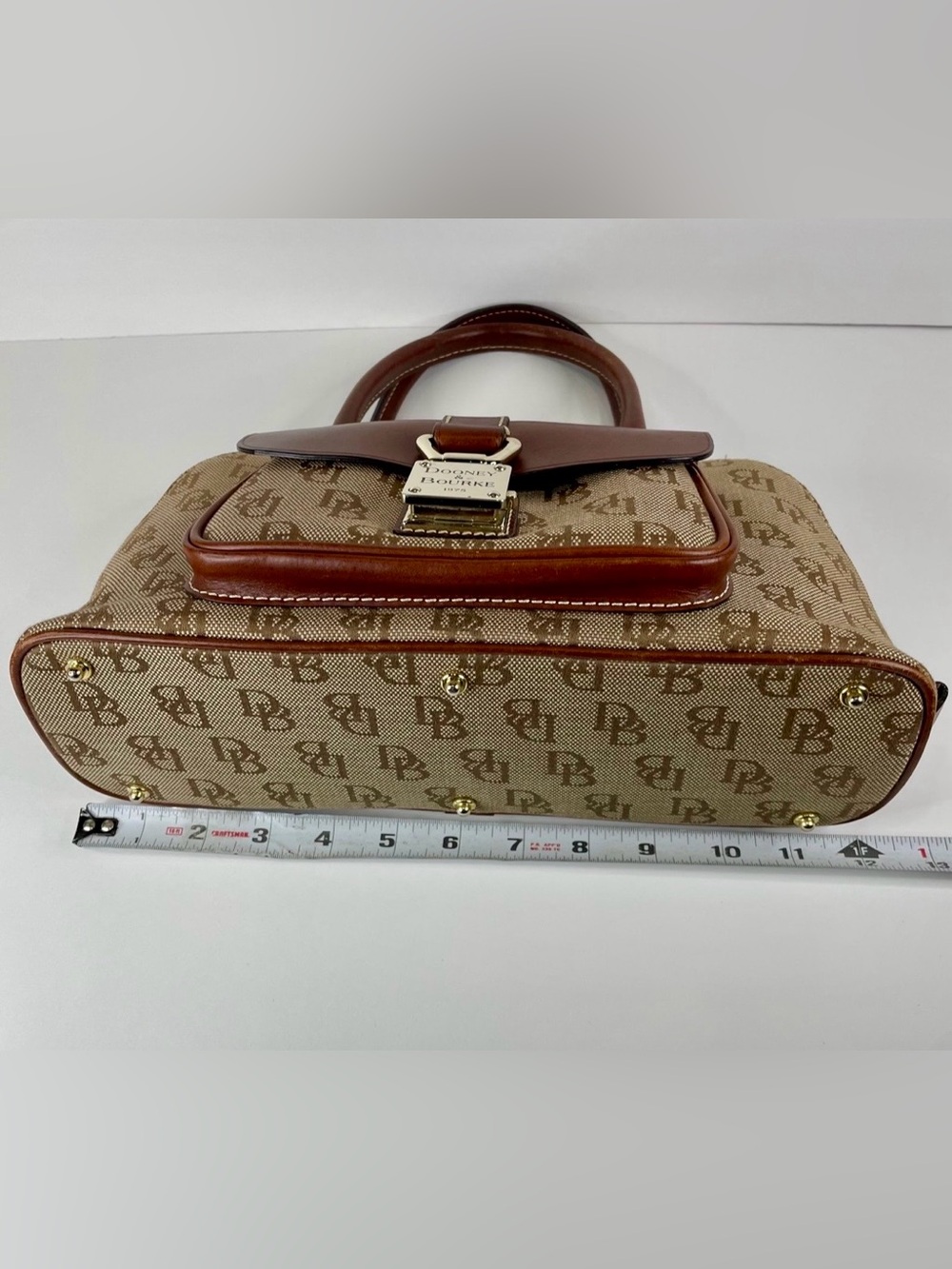 Dooney & Bourke Tan Logo Satchel with Brown Leather Accents - Picture 9 of 11